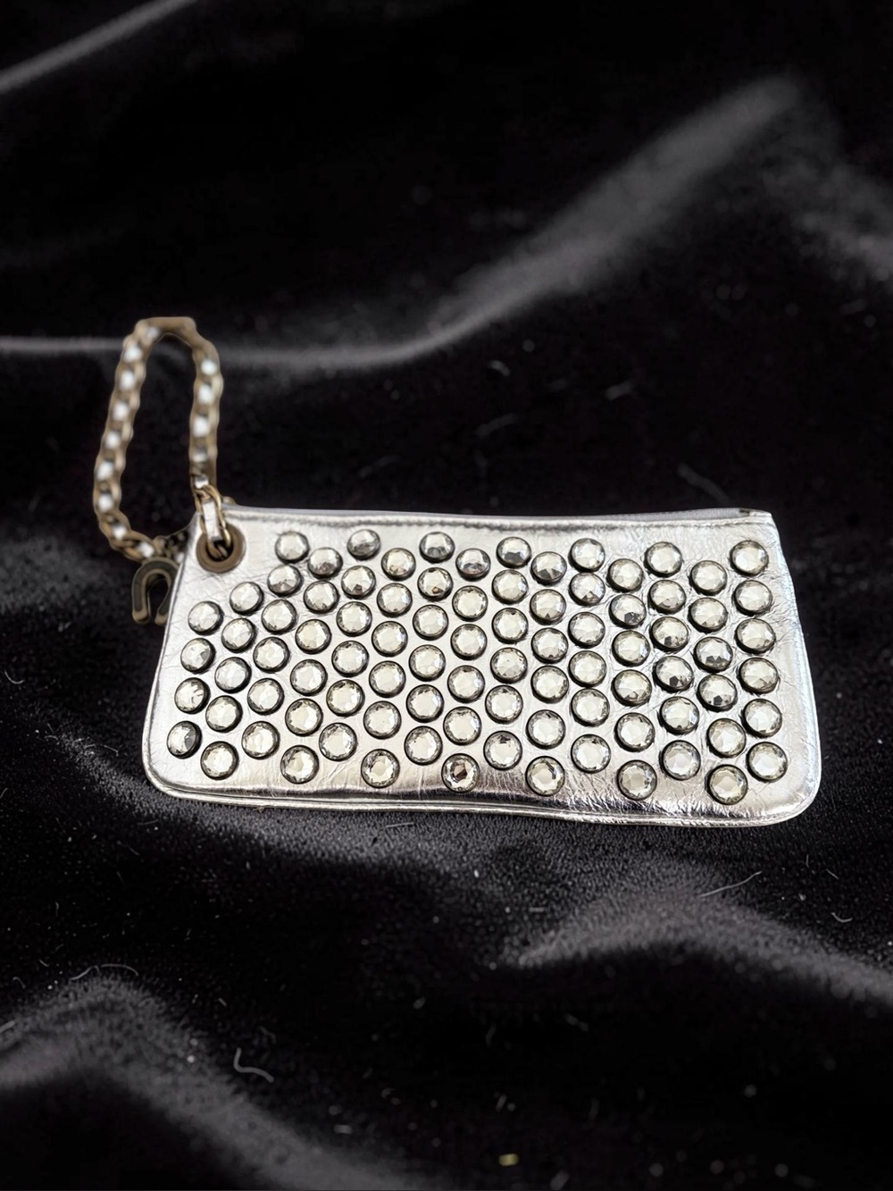 Betsey Johnson Y2K Silver Rhinestone Wristlet Coin Purse  NWT | Leopard Lining